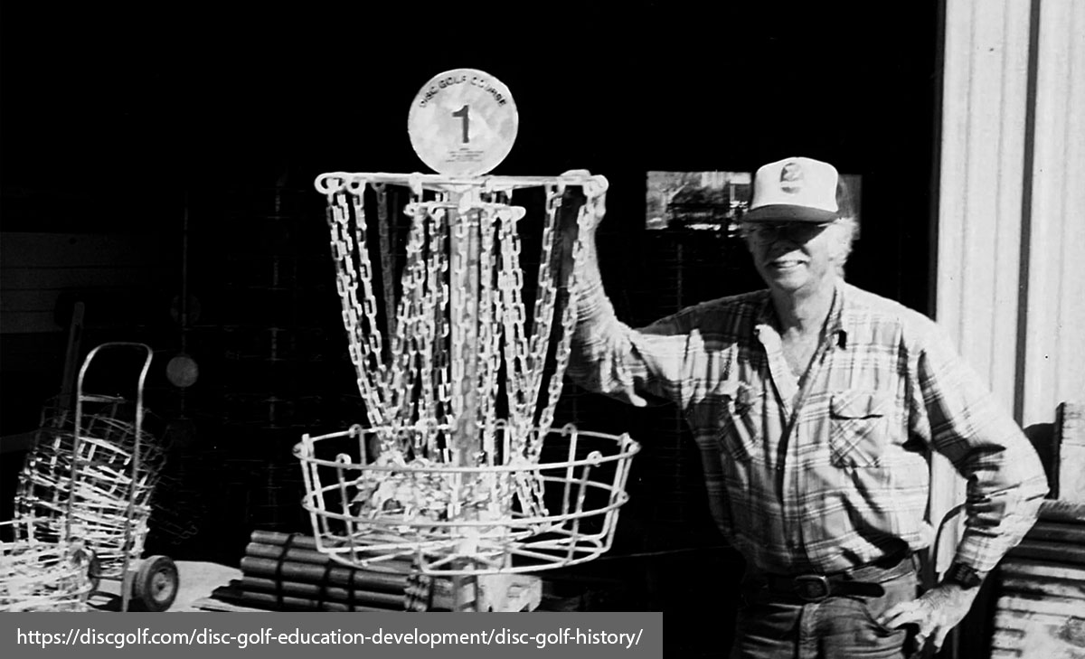 Ed Headrick with Disc Golf Basket